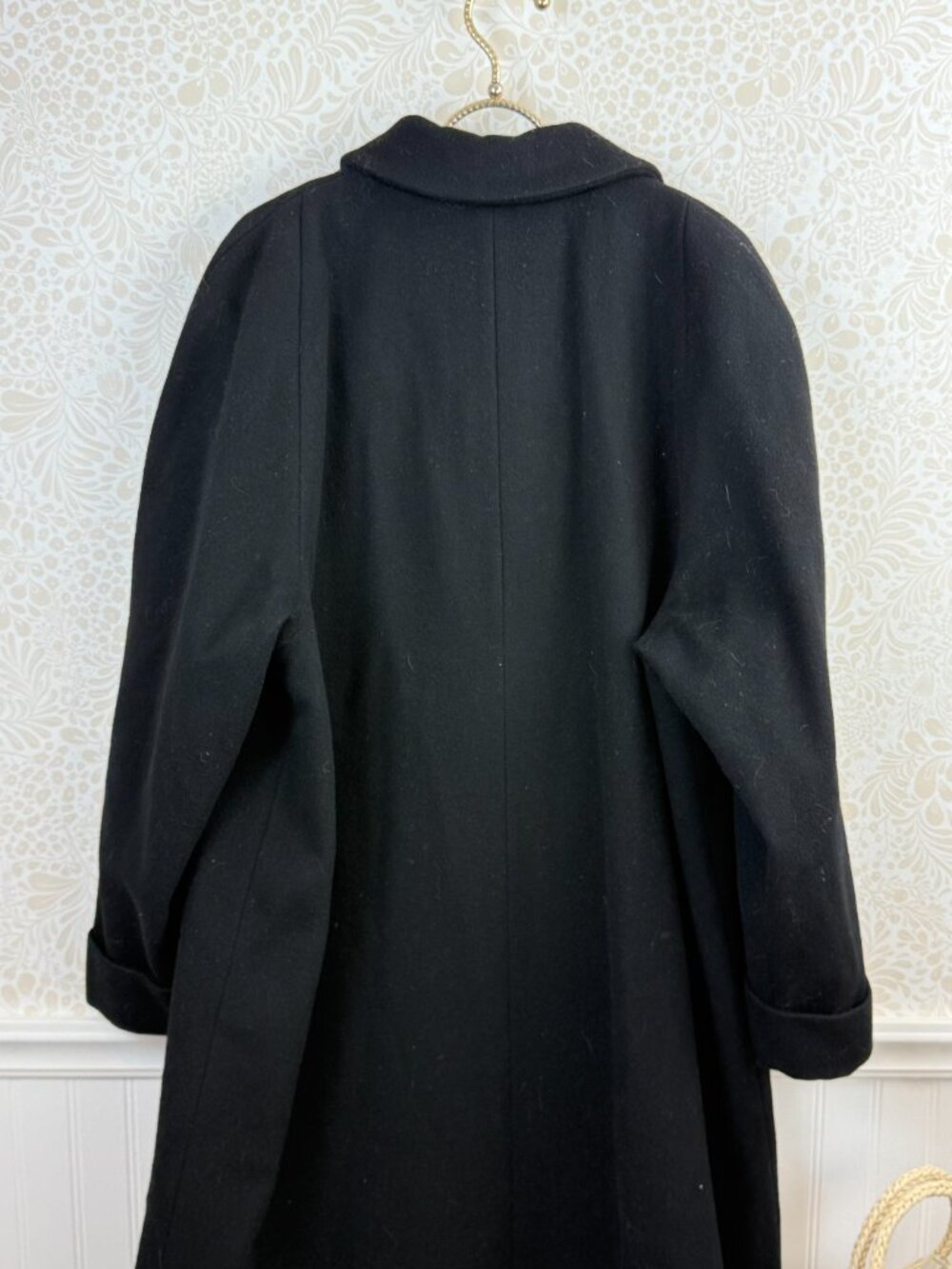 Evan Picone Vintage Imported Long Black Collared Dress Coat - Size - 12 - Picture 3 of 7